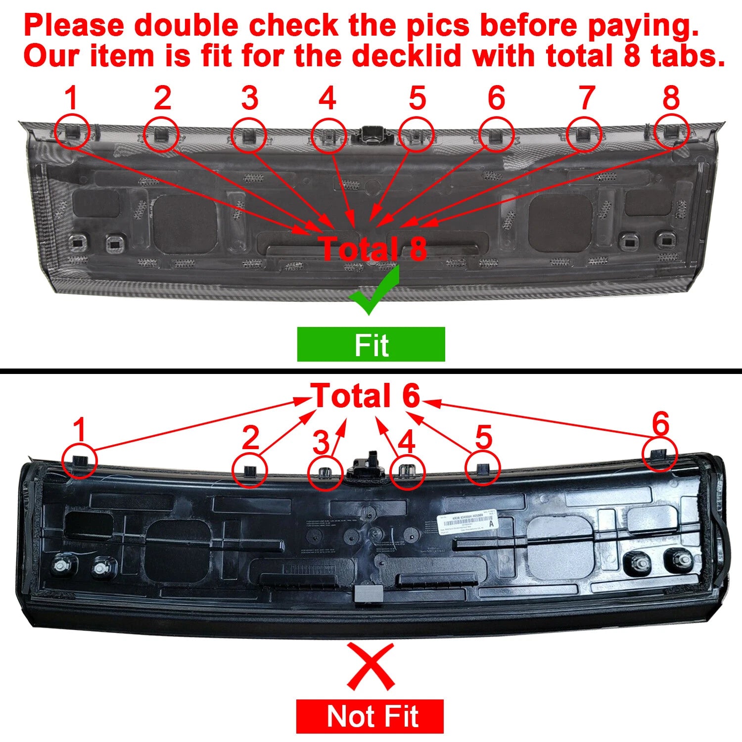 Carbon Fiber Look Trunk Decklid Panel Trim Cover for Ford Mustang (2015–2023)
