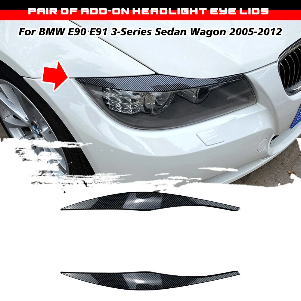 Carbon Look Headlight Eyelid Eyebrow Trim for BMW 3-Series E90 E91 (2005–2012)
