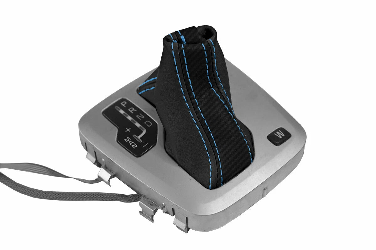Leather Automatic Shift Boot Cover for Volvo XC90 (2003–2014) Black Blue Stitch