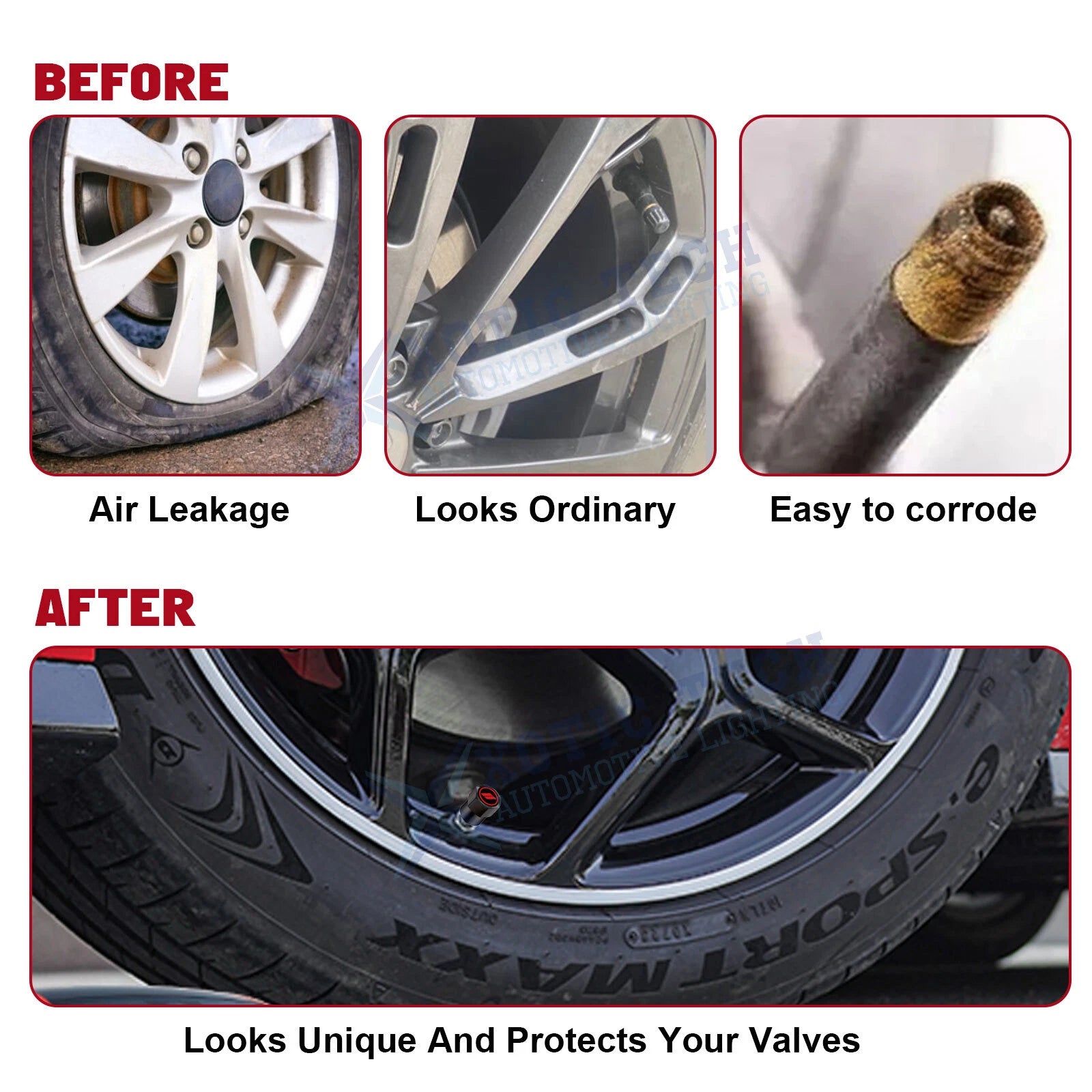 Red Aluminum Tire Valve Stem Caps for Dodge (2011-2023)