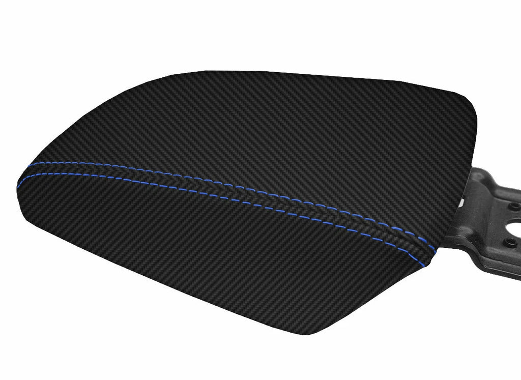 Console Lid Armrest Cover for Ford Focus (2012–2018) Carbon Fiber Blue Stitch