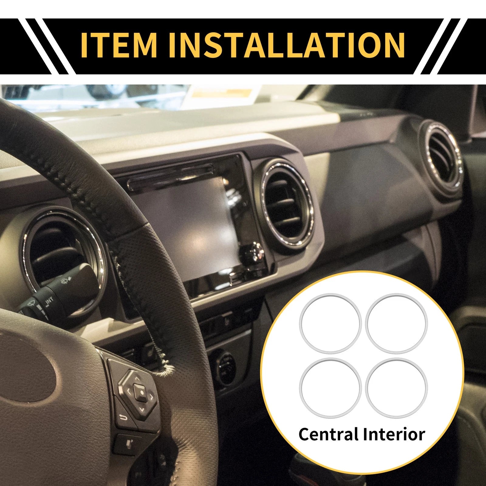 Set of 1 AC Vent Dashboard Decoration Rings for Toyota Tacoma (2016–2023) Silver Tone