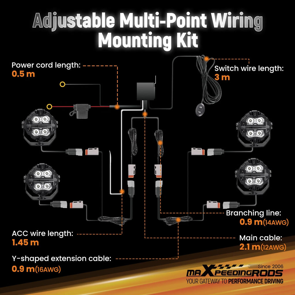 4-Pin DT Plug Wiring Harness for maXpeedingrods Crosshair LED Driving Lights