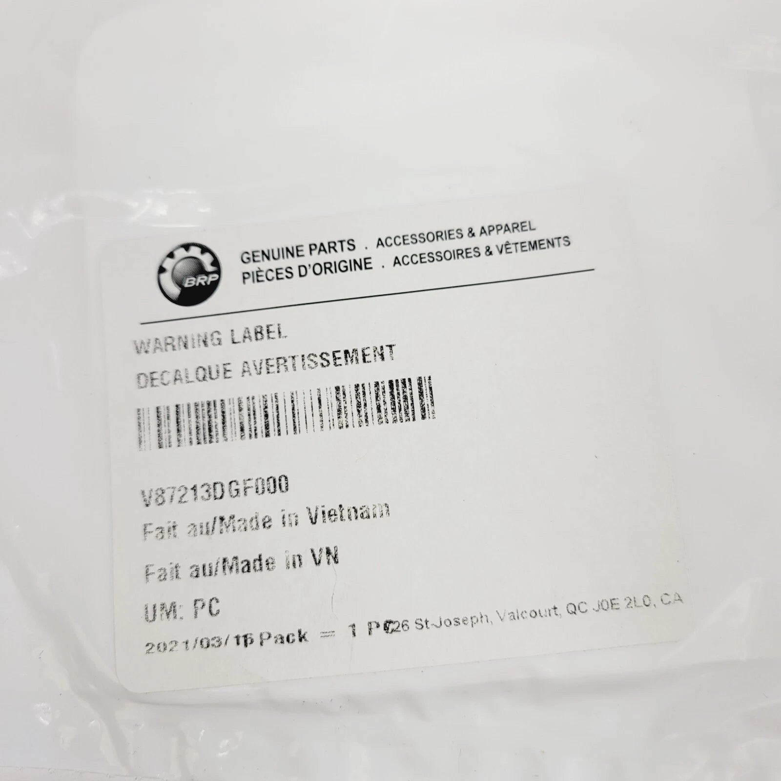 Warning Label for Can-Am DS 90 X (2010) V87213DGF000