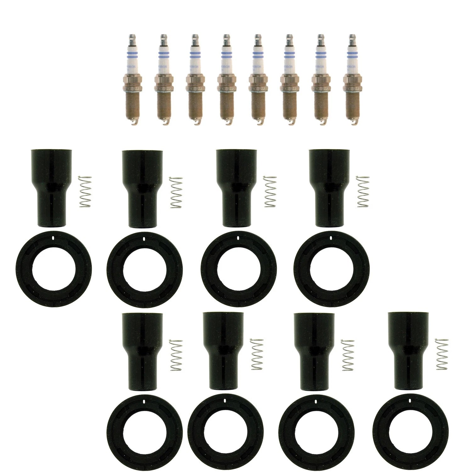 Set of 8 Bosch Double Platinum Spark Plugs & NGK Coil Boots for Armada FX45 M45 V8 (2004–2008)