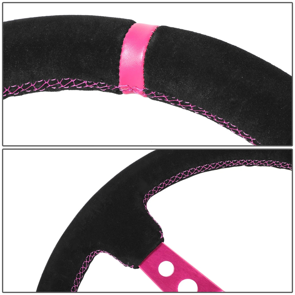 350mm 3" Dish Steering Wheel for NRG (Fuschia Suede, 6 Bolts)