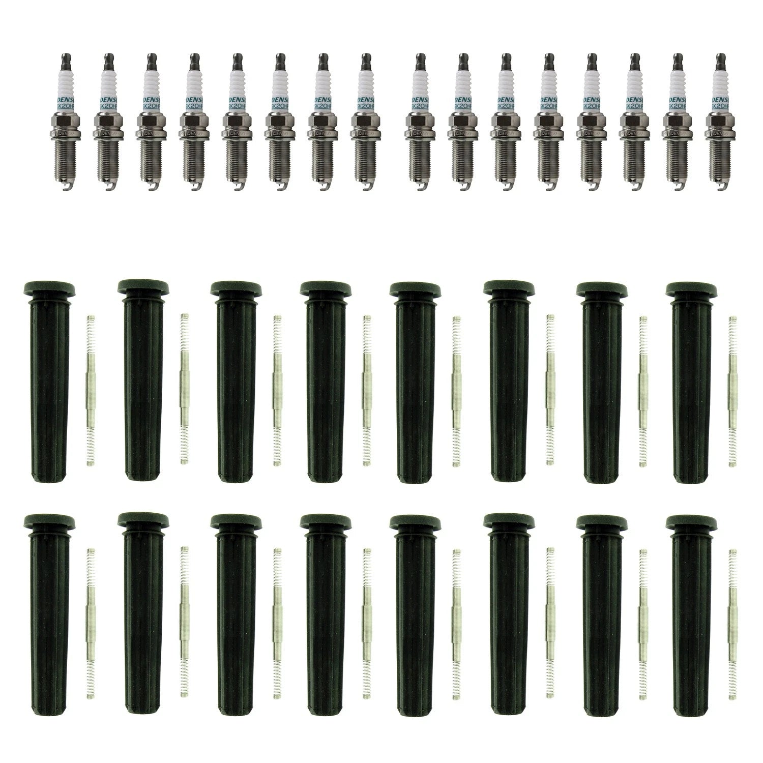 Denso 16 Iridium Spark Plugs & NGK Ignition Coil Boots for Dodge Durango Ram 2500 (2011–2023)