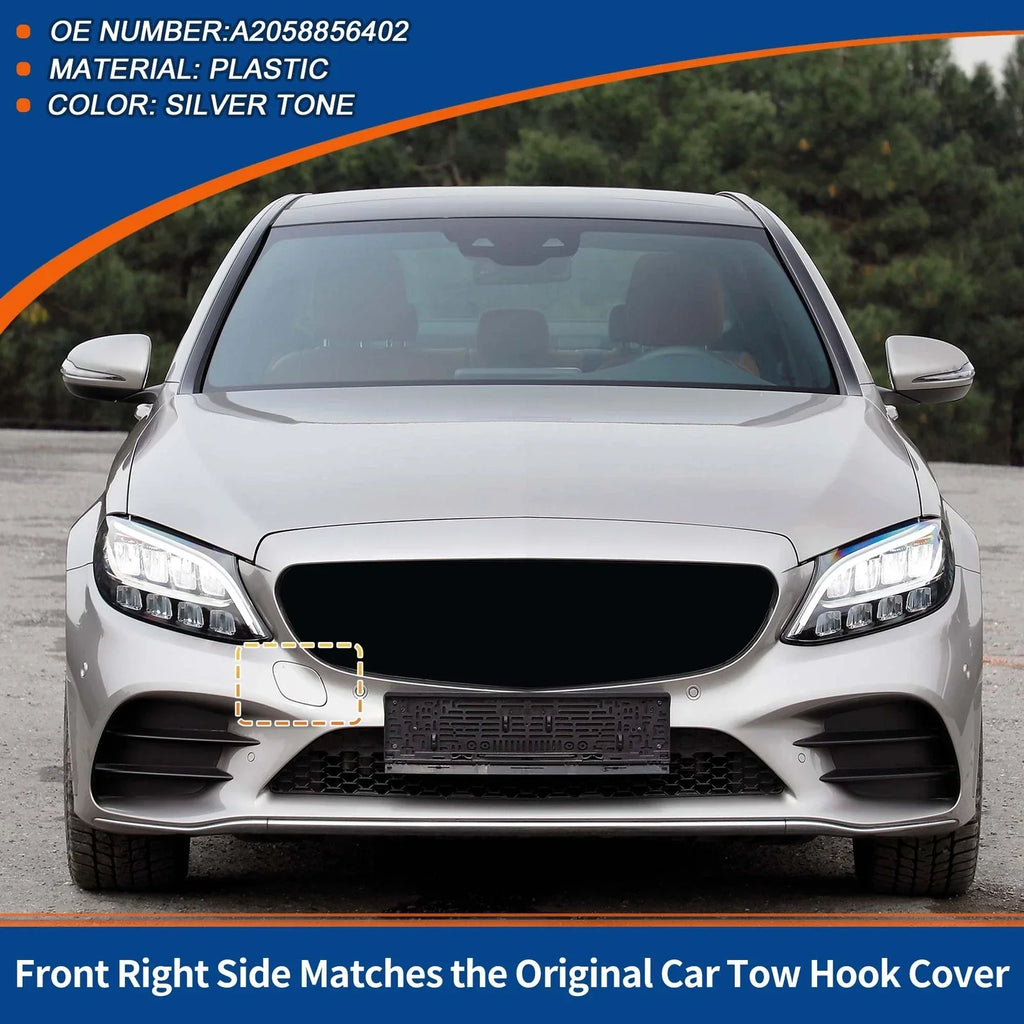 Front Car Bumper Tow Hook Cover for Mercedes-Benz (2016-2023) Silver Tone