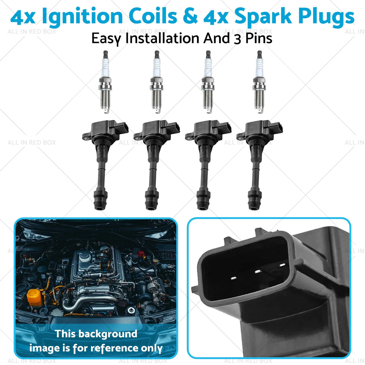 Set of 4 Ignition Coils & 4 Spark Plugs for Nissan X-Trail T30 (2001–2007) 224488H315