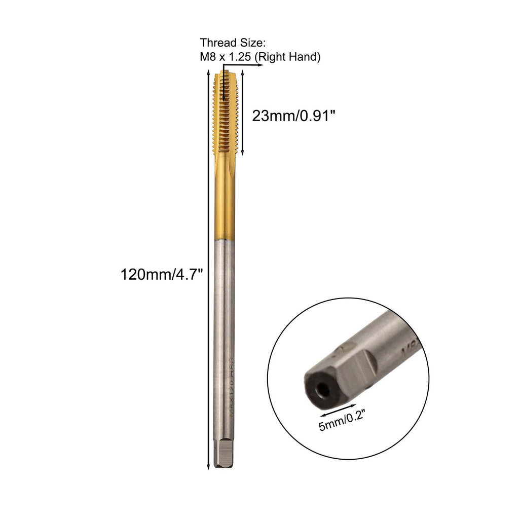 TiCoated Straight Flute Tap M8 x 1.25 (120mm Long) for Metric Thread