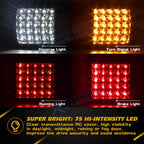 Rectangular Rear Tail Brake Backup Light for Boat Truck Van RV (-)