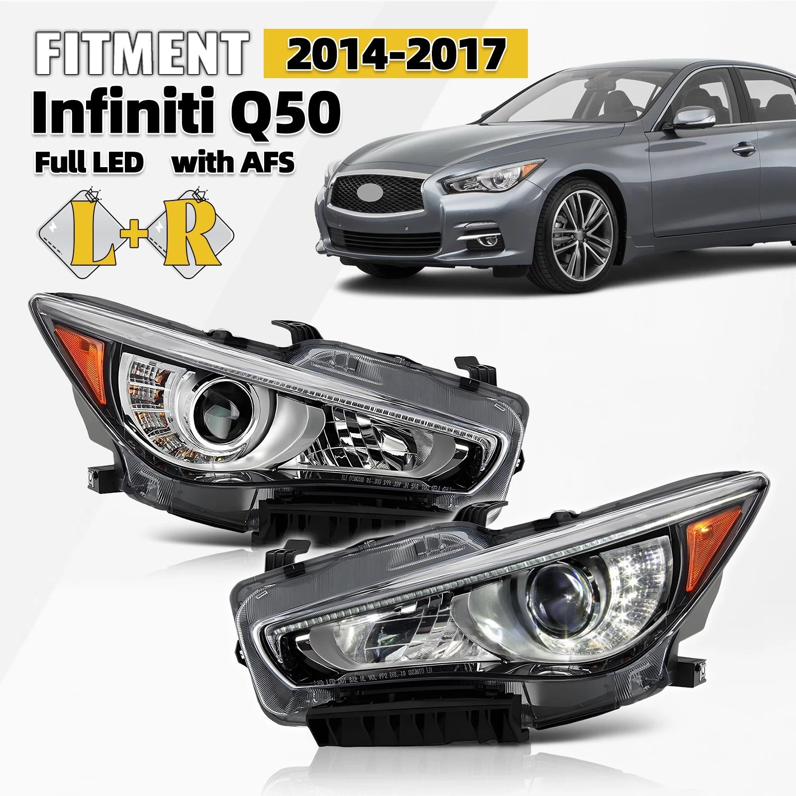 Full LED Headlight Set for Infiniti Q50 (2014–2017) AFS, Left+Right Pair