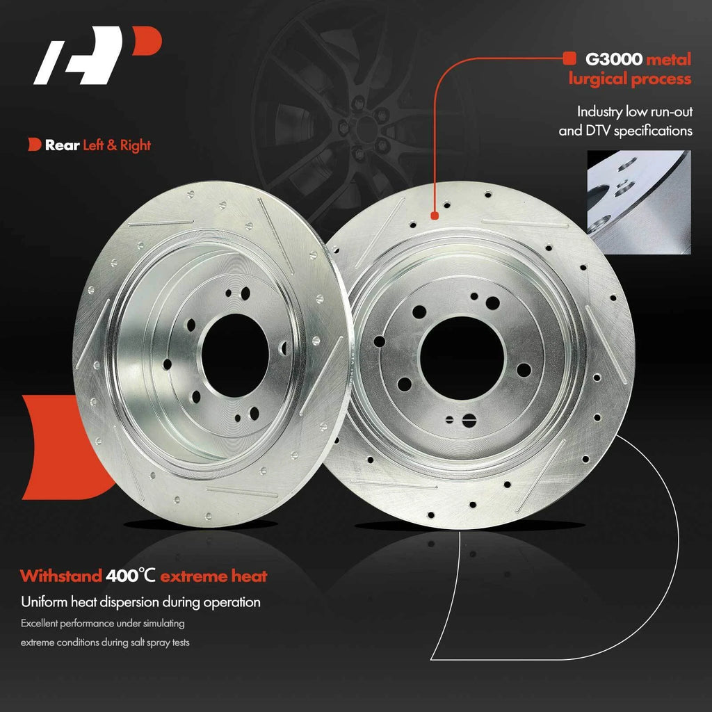 Set of 2 Rear Drilled Brake Rotors & Ceramic Pads for Hyundai Tucson