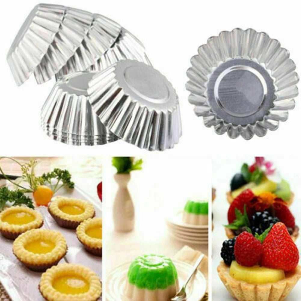 50 Pack Aluminum Egg Tart Molds for Baking Cupcakes and Cookies