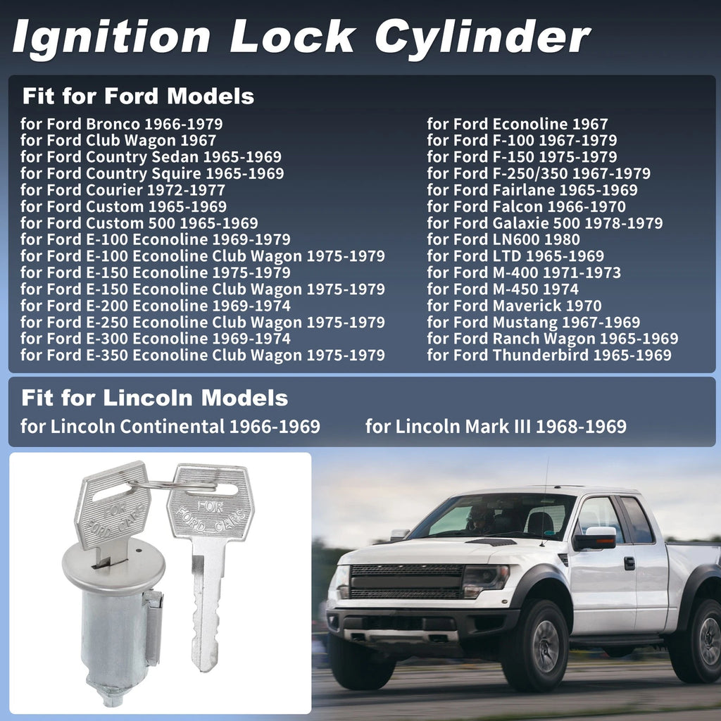 Ignition Lock Cylinder for Ford Bronco (1966–1979) D8TZ11582A/1972542, 2 Keys