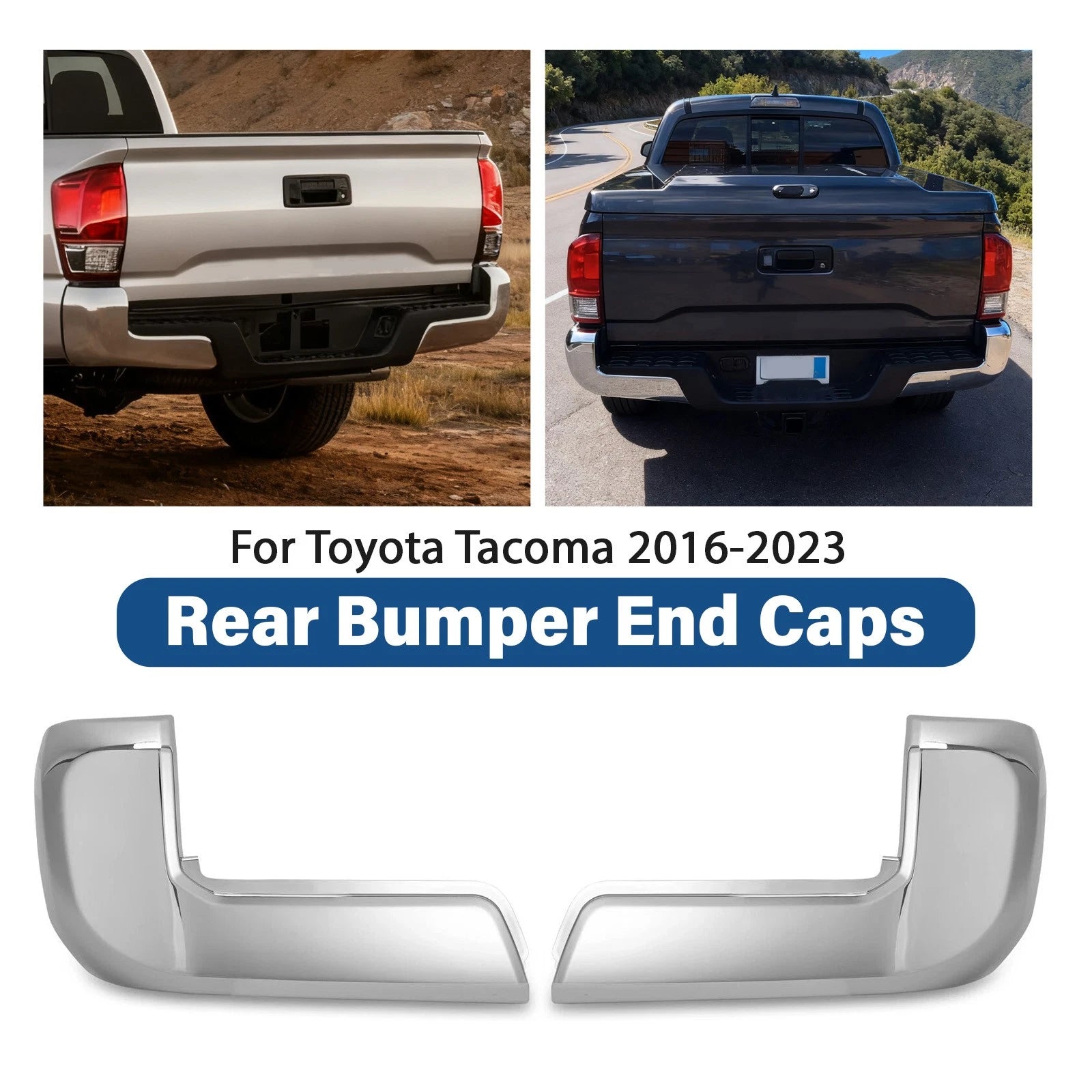 Set of 2 Bumper End Caps for Toyota Tacoma (2016–2023) Chrome