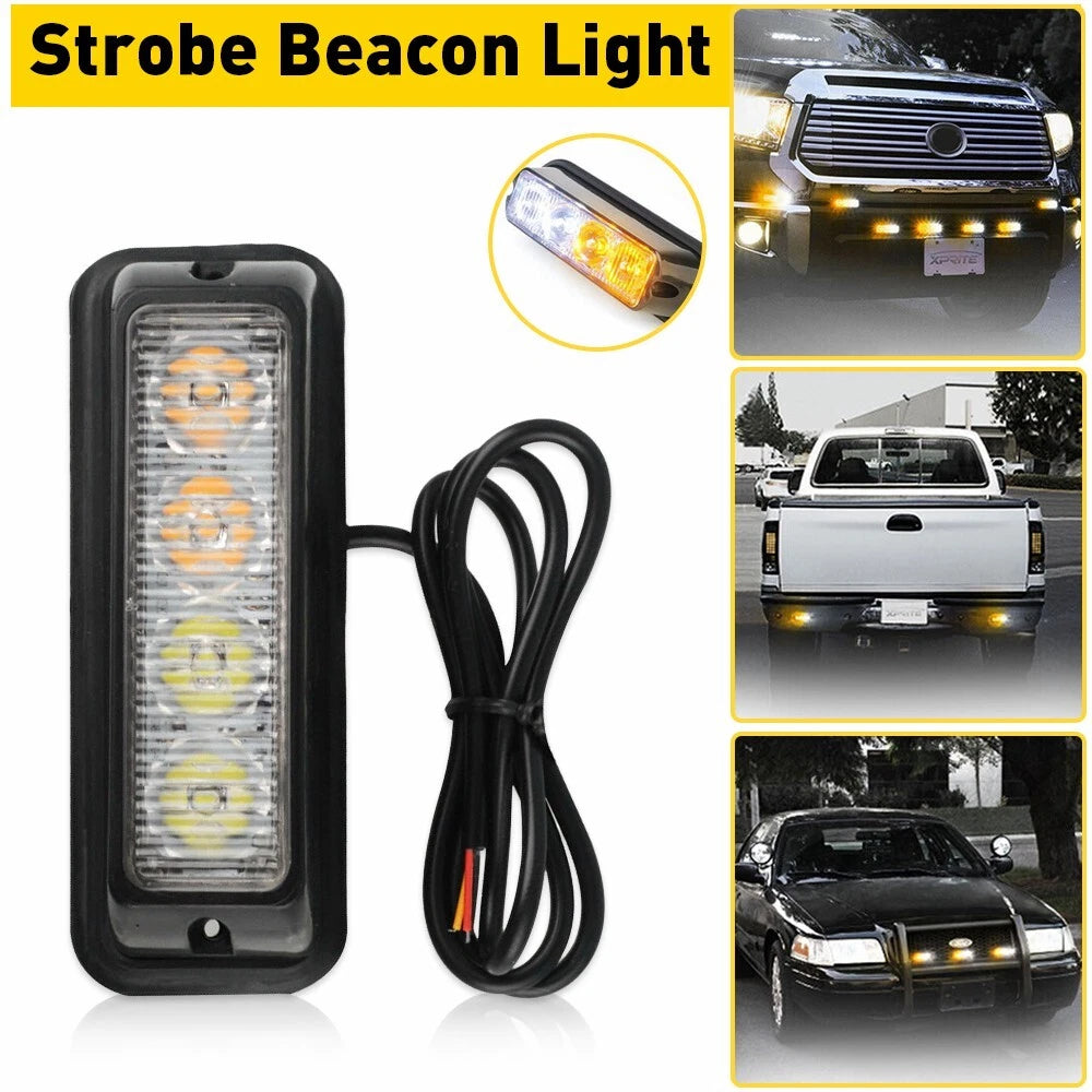 Amber/White Emergency Strobe Light Bar for Universal Vehicles 