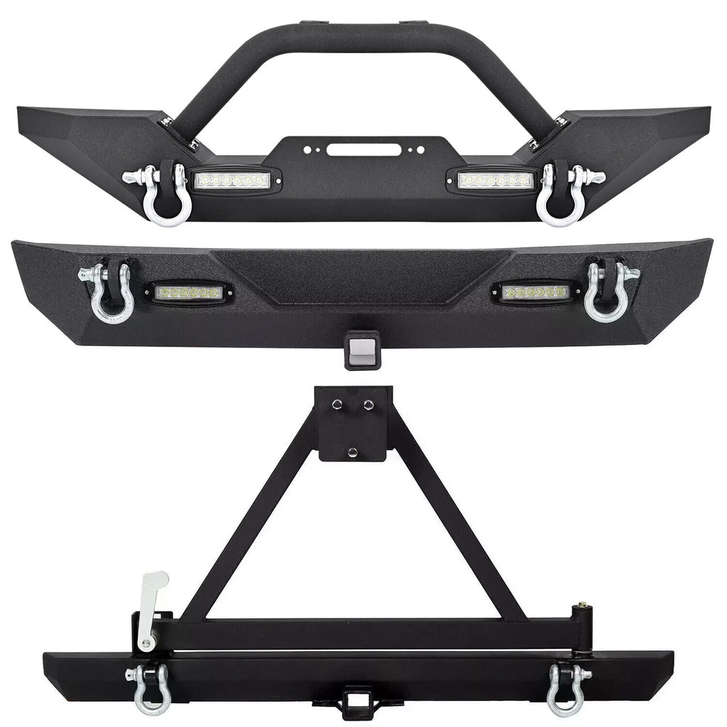Front Bumper with D-Rings & LED Lights for Jeep Wrangler TJ YJ (1987–2006)