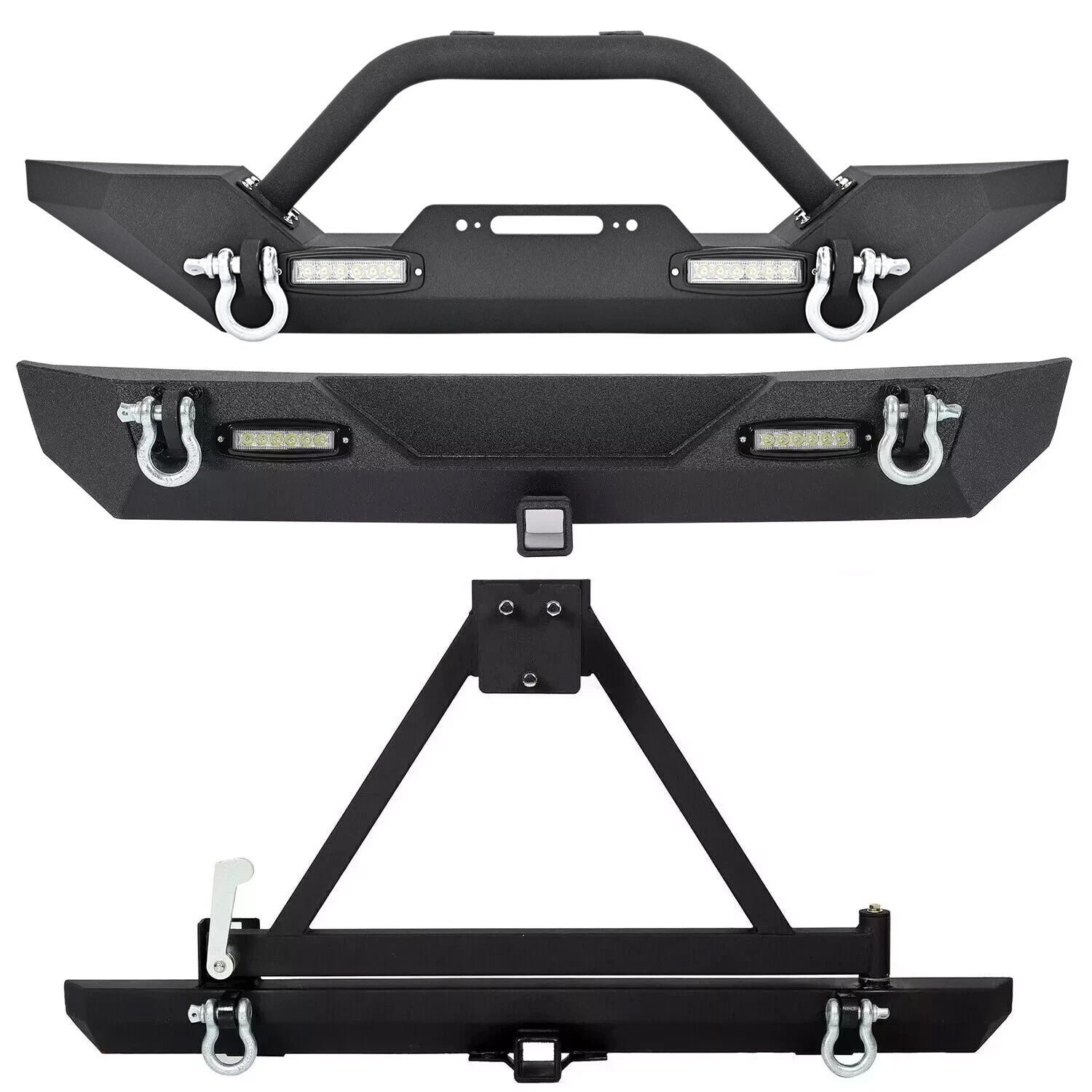 Front Bumper with D-Rings & LED Lights for Jeep Wrangler TJ YJ (1987–2006)
