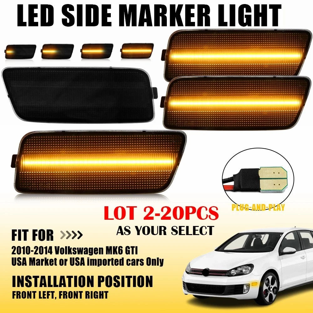 2X Front Side Marker Light for Volkswagen MK6 GTI (2010–2014) W/ LED Bulb