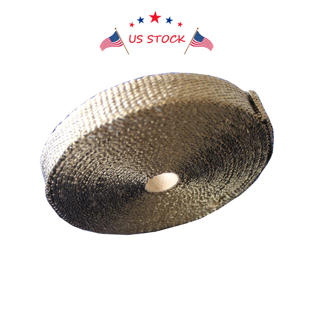 6 Ties Kit 1" x 50ft Titanium Exhaust Heat Wrap Tape for Automotive Use