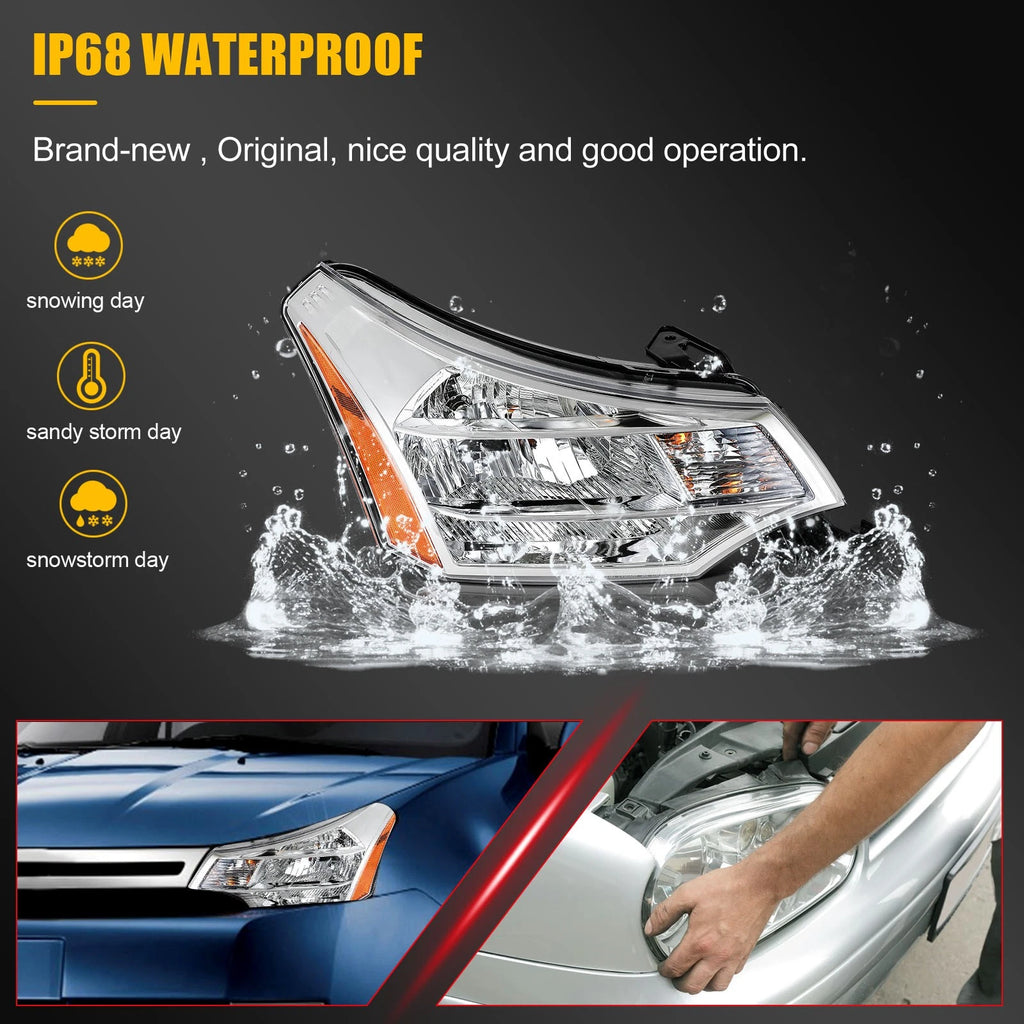 2X Chrome Headlights with Bulbs for Ford Focus (2008–2011)