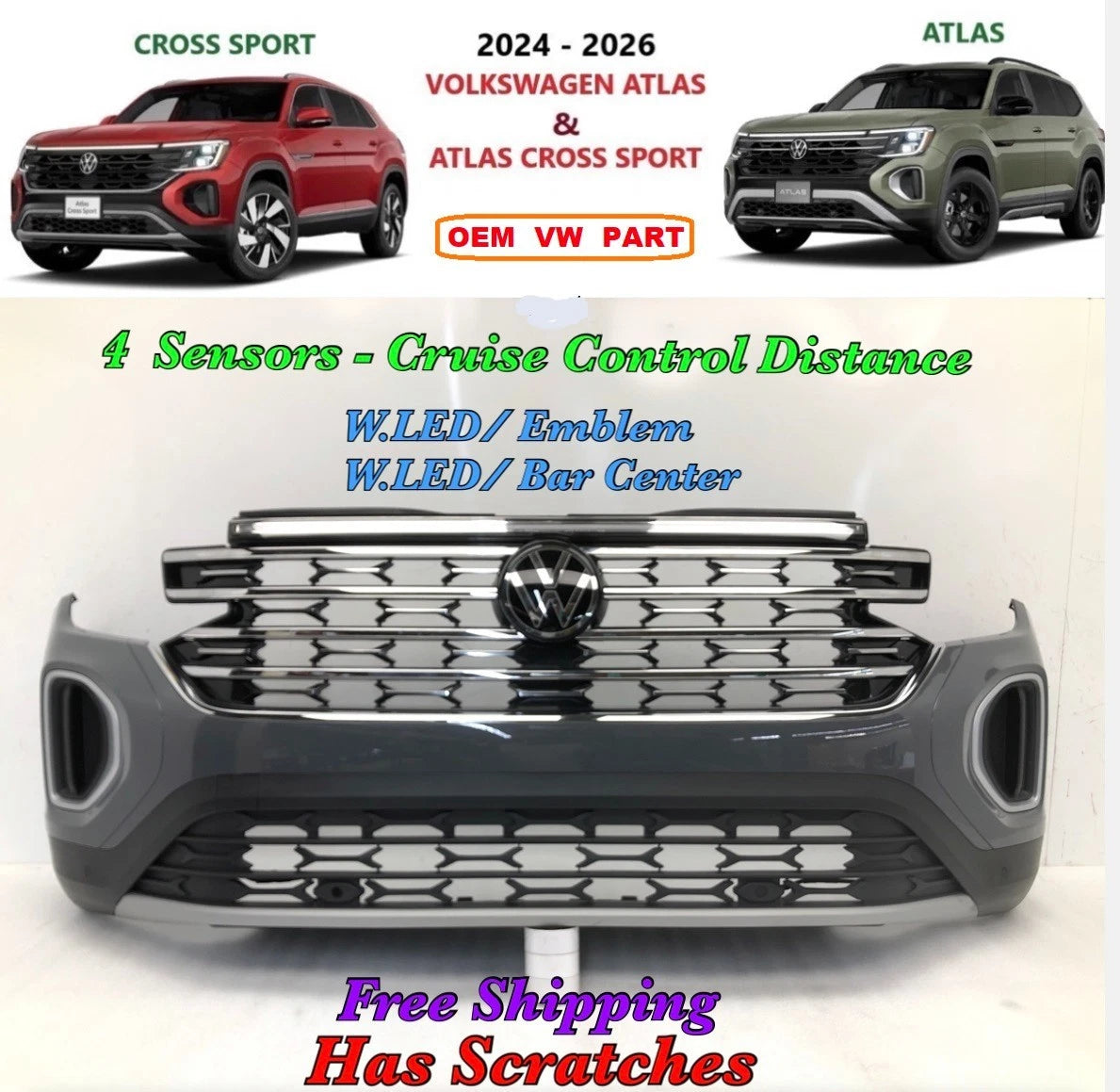 Front Bumper for VW Atlas & Atlas Cross Sport (2024–2026) Pure Gray 26