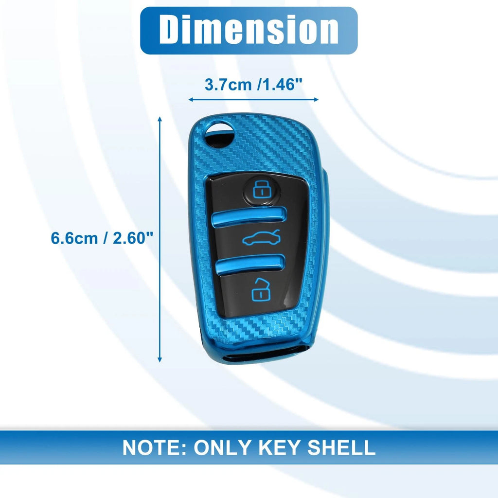Silicone Smart Key Fob Case Cover for Audi A3 A1 (2013–2020) - Carbon Fiber Blue