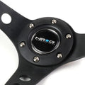 NRG Reinforced Steering Wheel 35cm Deep Dish Black Leather w/Yellow Stripe for Universal