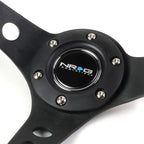 NRG Reinforced Steering Wheel 35cm Deep Dish Black Leather w/Yellow Stripe for Universal