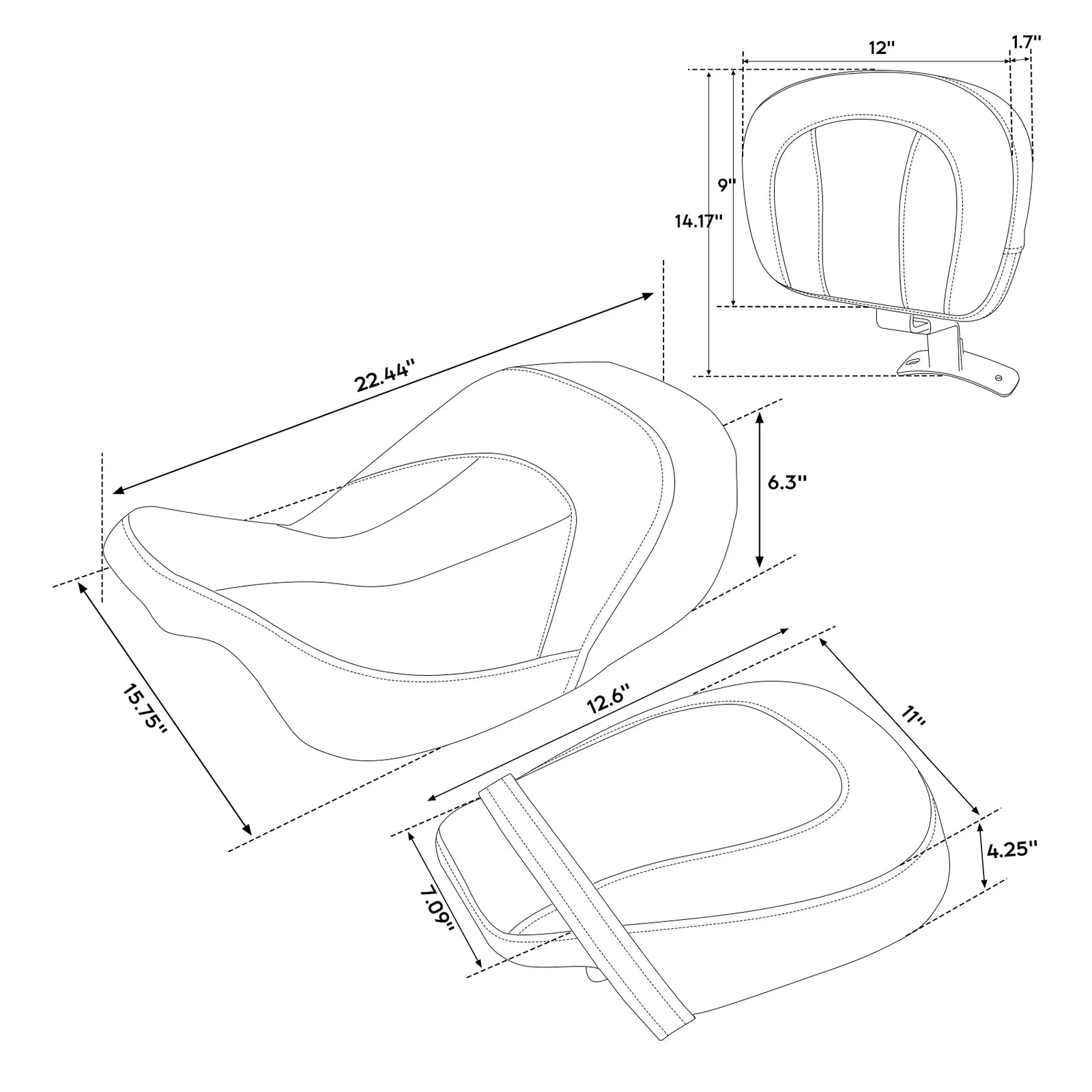 Backrest Pad for Harley Touring (2009–2023) - Driver Passenger Seat Black