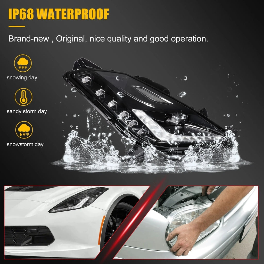 2X HID Xenon LED Headlights for Chevy Corvette Z06 (2015–2019)