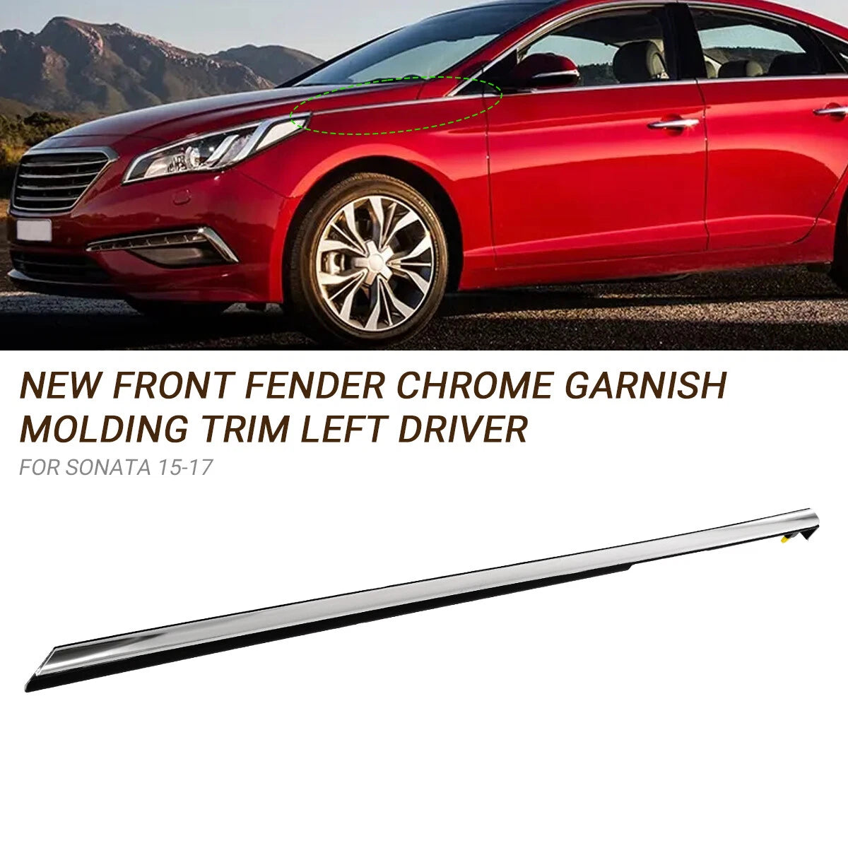 Driver Left Side Chrome Garnish Molding Trim for Hyundai Sonata (2015–2017)