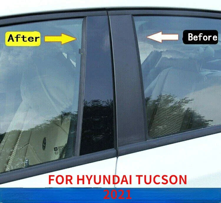 6x Glossy Black Pillar Posts Door Trim Cover for Hyundai Tucson (2021–2023)