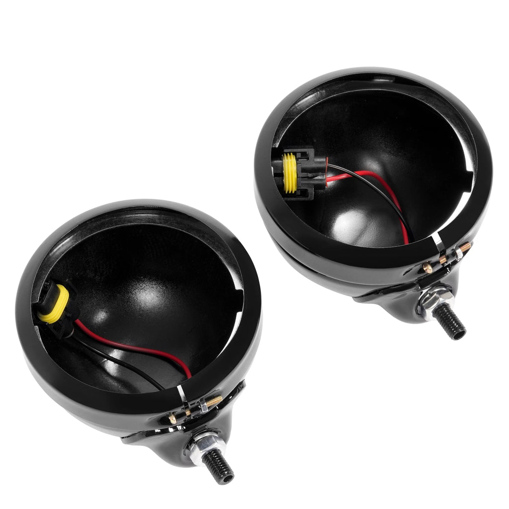 2X 4.5'' Gloss Black LED Fog Light Housing for Harley