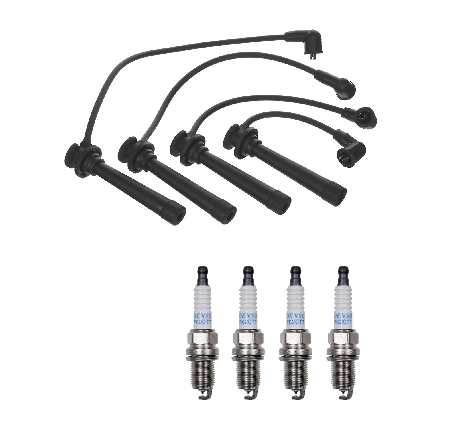 Denso 7mm Wire Set & 4 Platinum TT Spark Plugs Kit for Kia Rio (2001–2017)