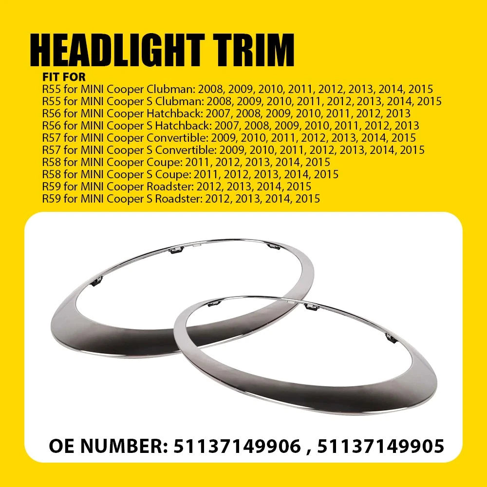 2X Front Headlight Bezel Trim for Mini Cooper (2011–2015)
