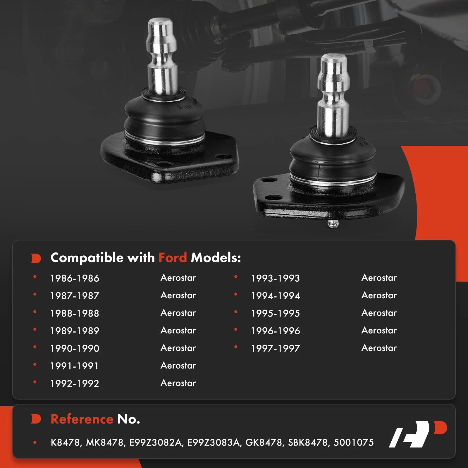 2X Front Upper Side Suspension Ball Joint for Ford Aerostar (1986–1997)