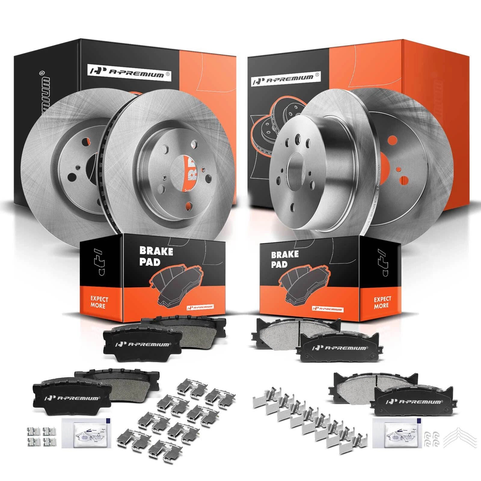 Front & Rear Brake Rotor & Ceramic Pad for Toyota Camry & Avalon (2012-2017)
