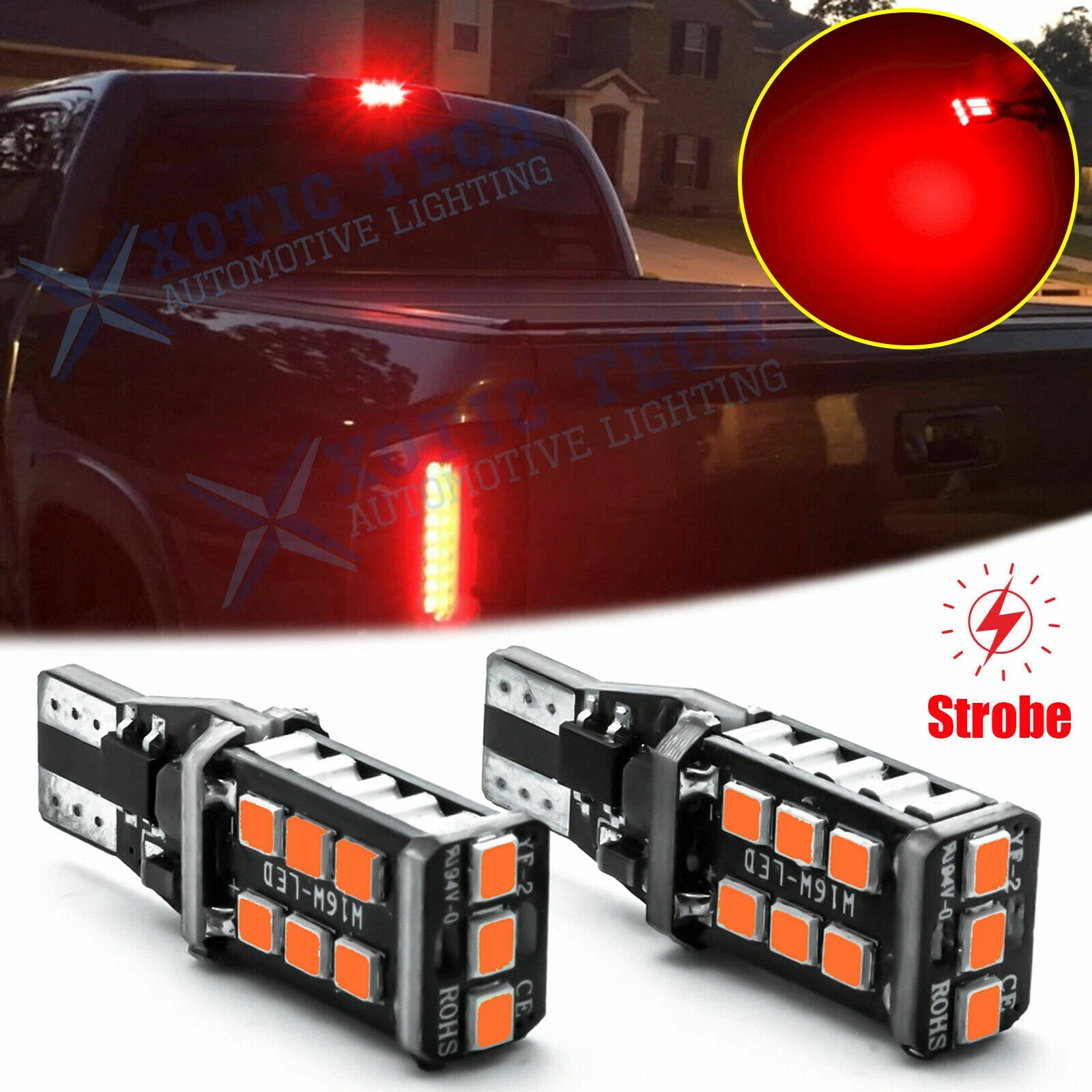 Red Strobe Flashing 912 921 Center High Mount Stop Bulbs for Brake Light (2000–2000)