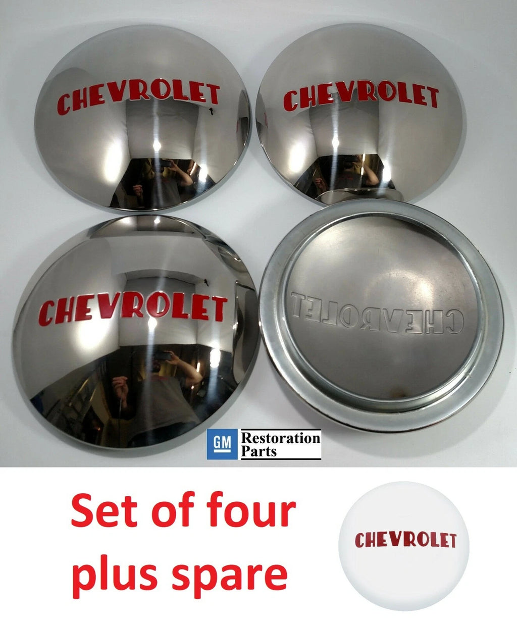 Stainless Hubcaps with Red Lettering for 1947–1953 Chevrolet 1/2T Pickup