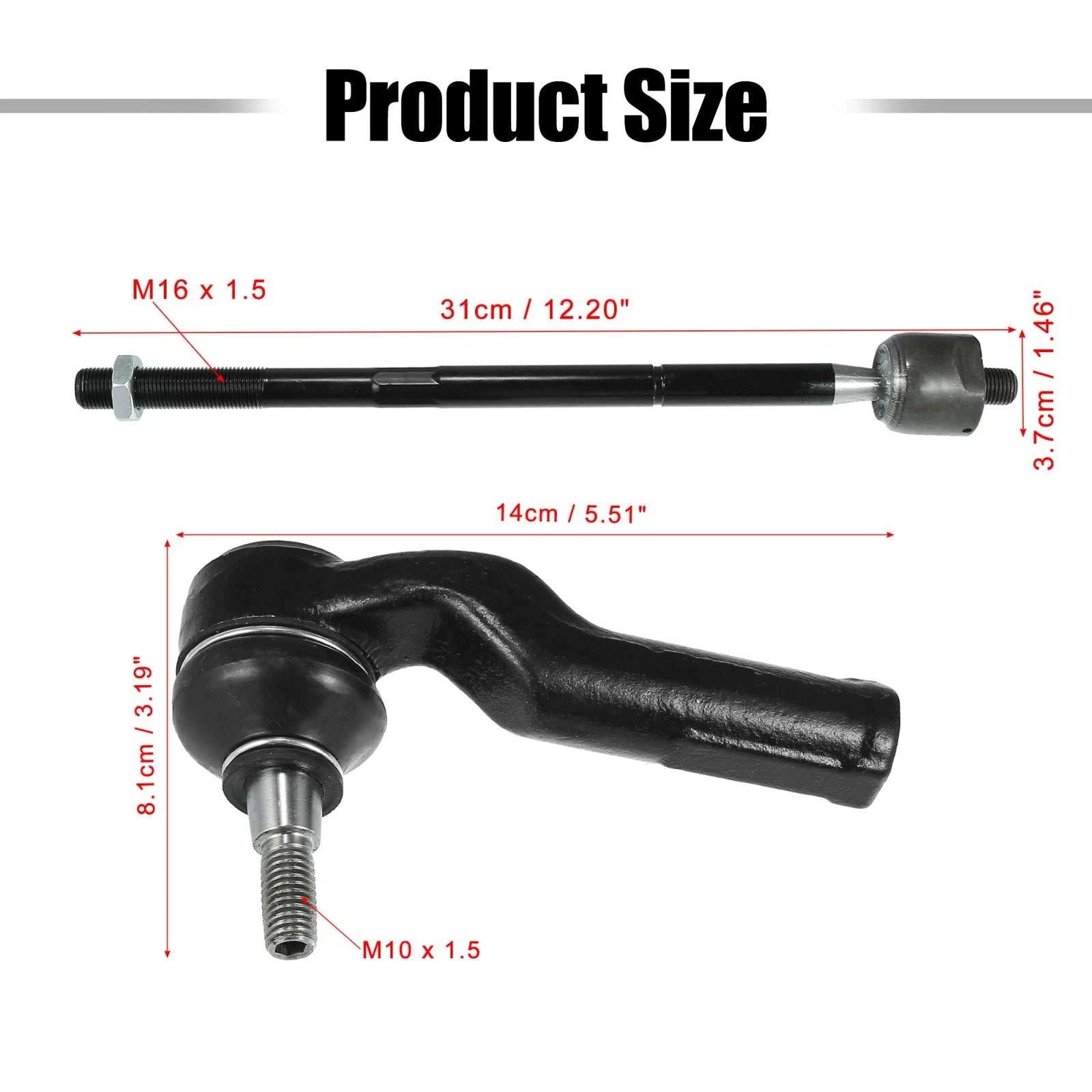 6pcs Front Inner Outer Tie Rod EV800898 for Ford Focus (2012–2017) C-Max Escape (2013–2017)