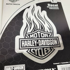 Set of 3 Chrome Bar & Shield Logo Flames Decals for Harley-Davidson (4x6 in)
