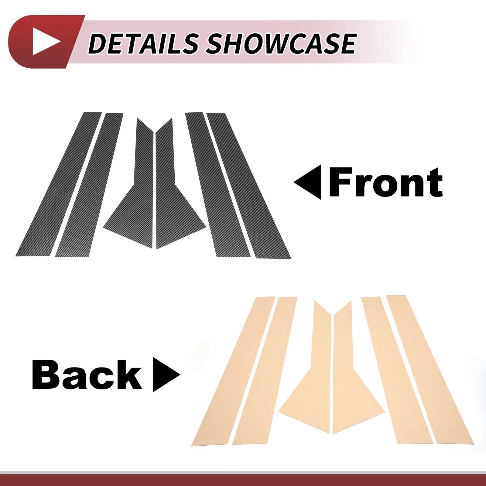 6 Pcs Door Pillar Window Trim for Audi A4 (2017–2022) Carbon Fiber Black