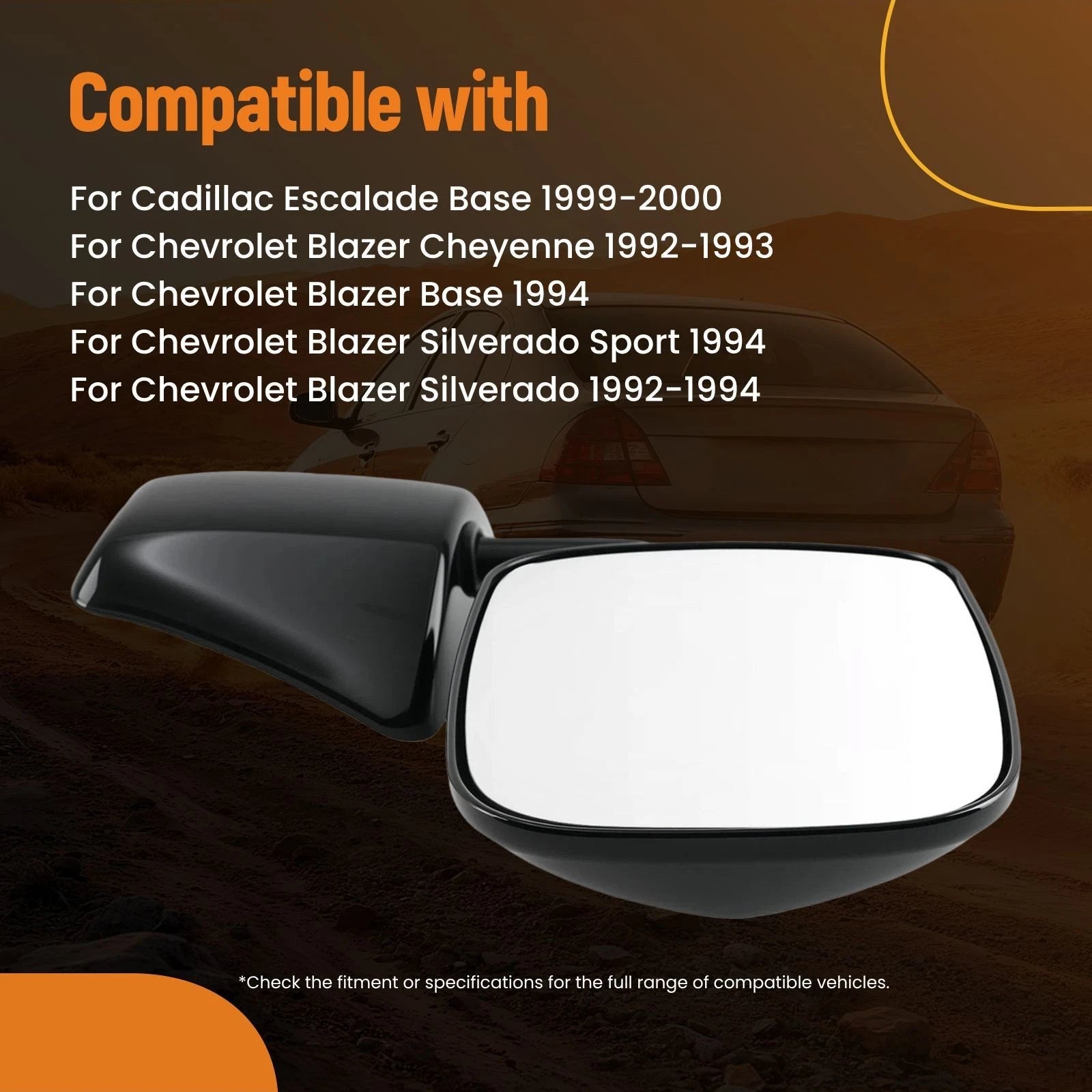Right Side View Mirror for GMC K2500 Sierra (1988–2000) 19177485 Manual