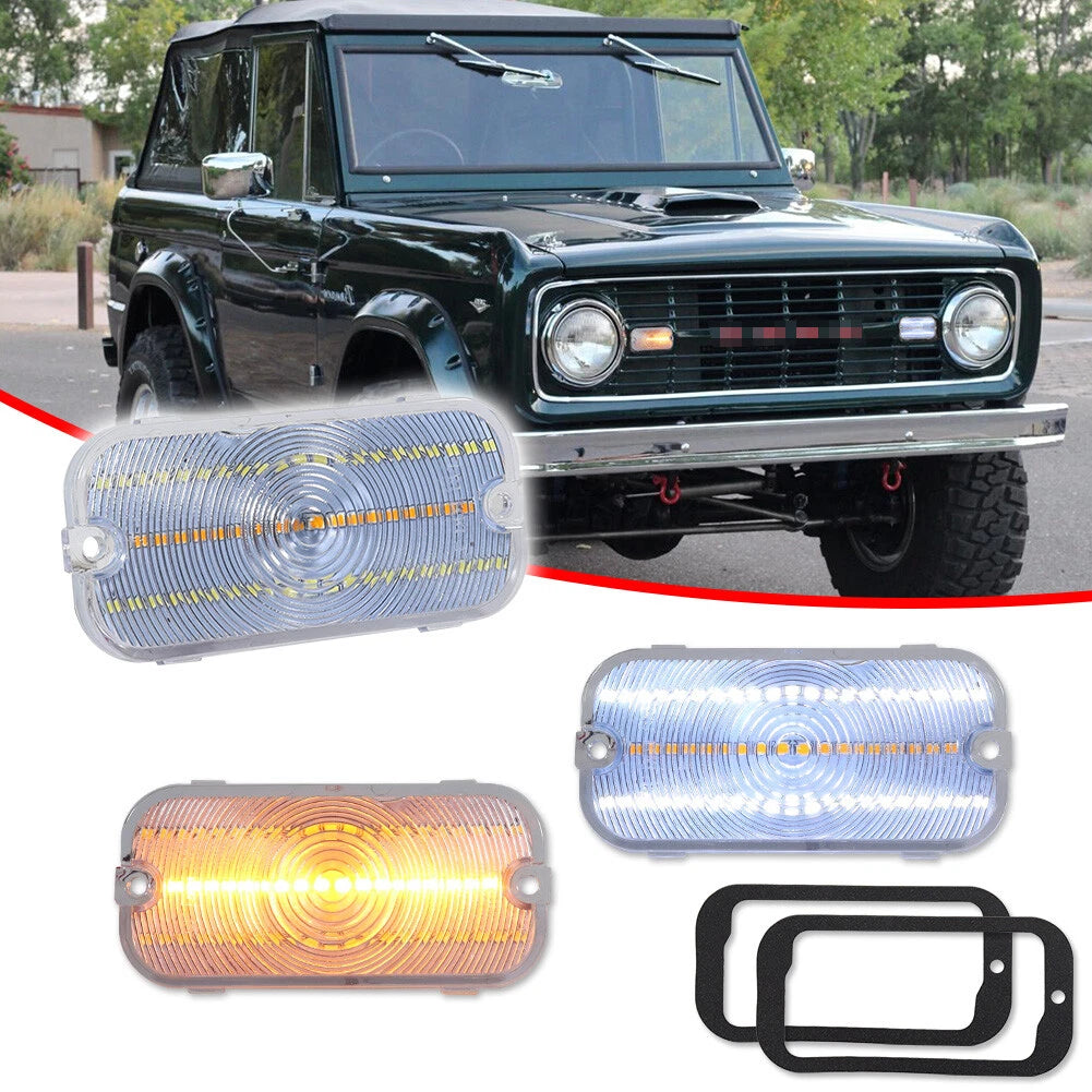 2X Clear Switchback LED Parking Signal Lights for Ford Bronco (1966–1968)