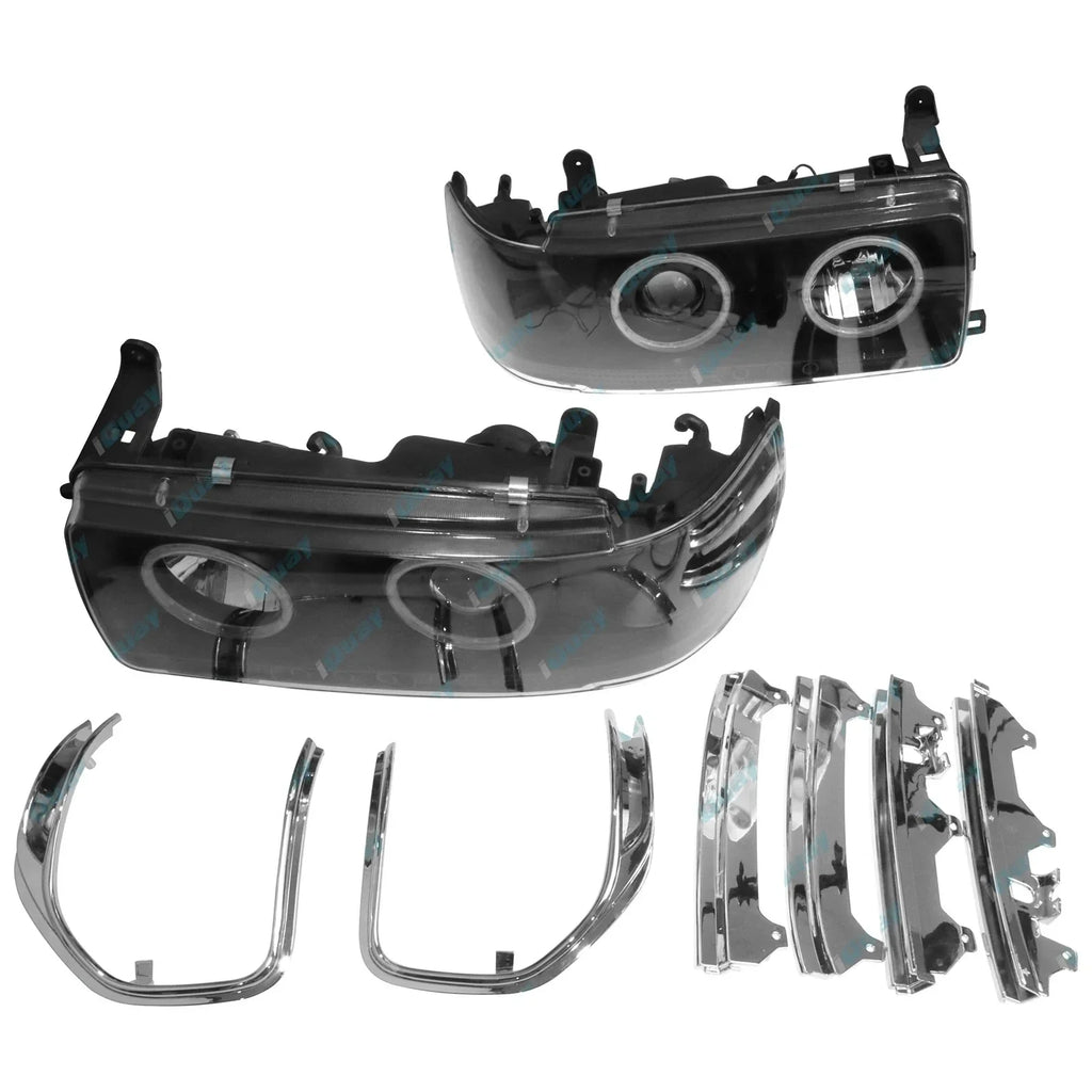 Angel Eyes Projector Headlights w/ LED DRLs Black for Landcruiser 80 Series