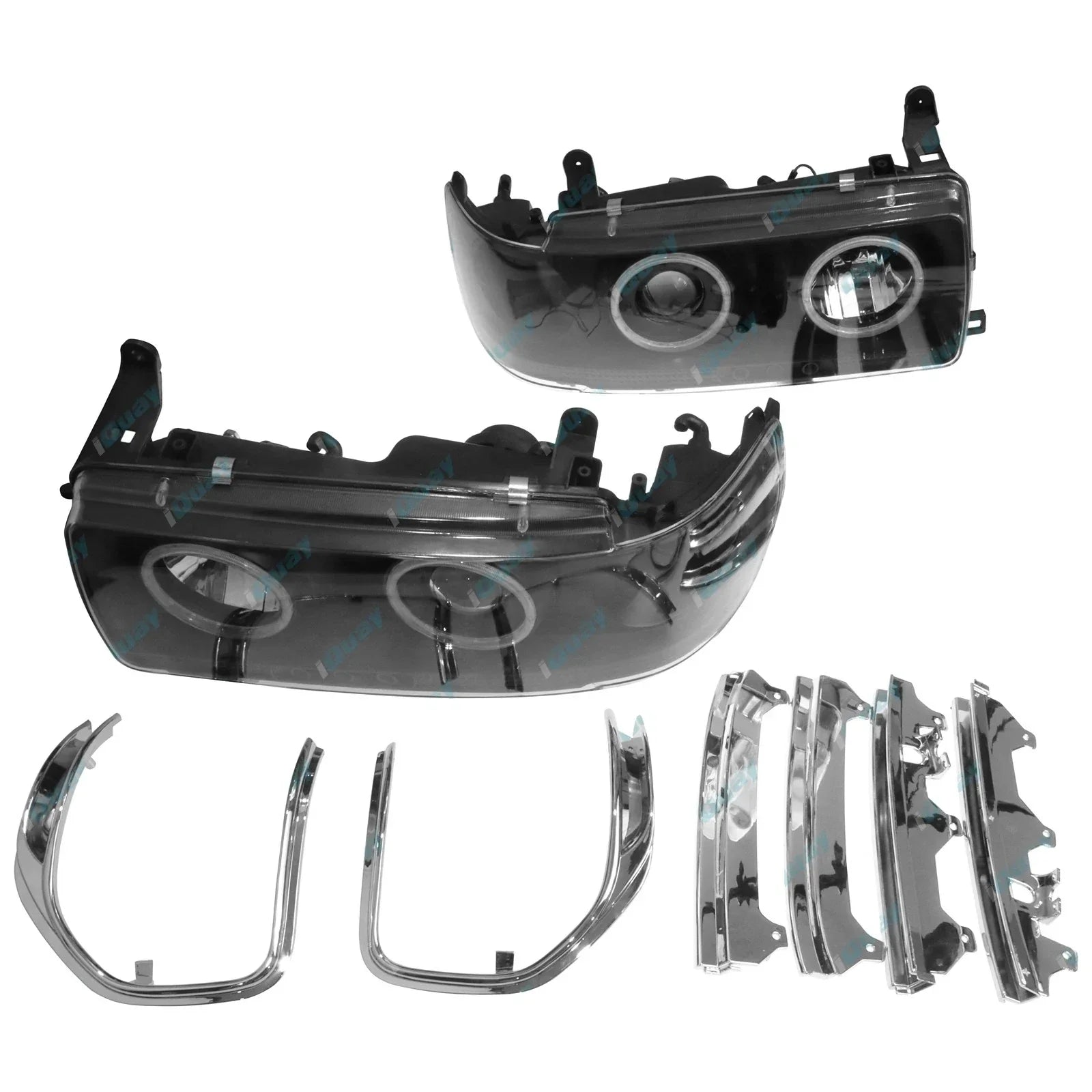 Angel Eyes Projector Headlights w/ LED DRLs Black for Landcruiser 80 Series
