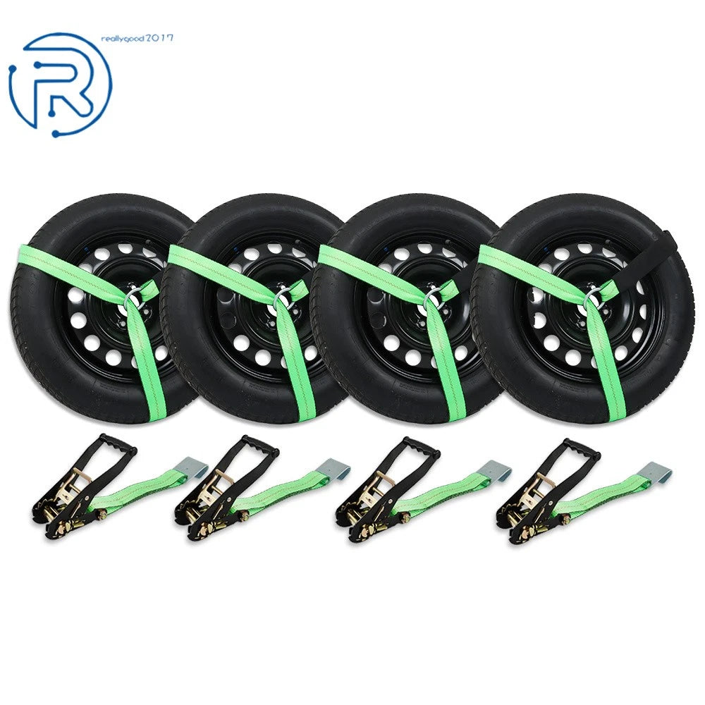 Set of 3 Tie Downs for Car with Flat Hooks