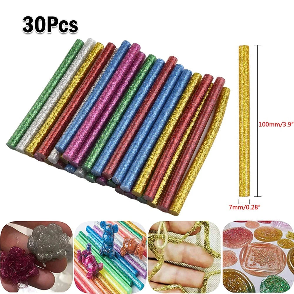 30pcs Glitter Hot Glue Sticks 7x100mm for Wood Plastic Fiber Paper Bonding